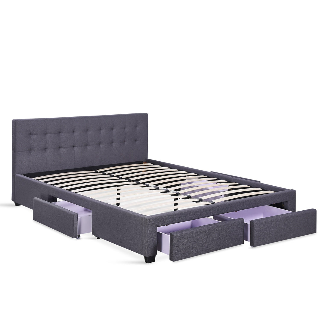 Eleanor Queen Bed Frame with 4 Drawers - Dark Grey