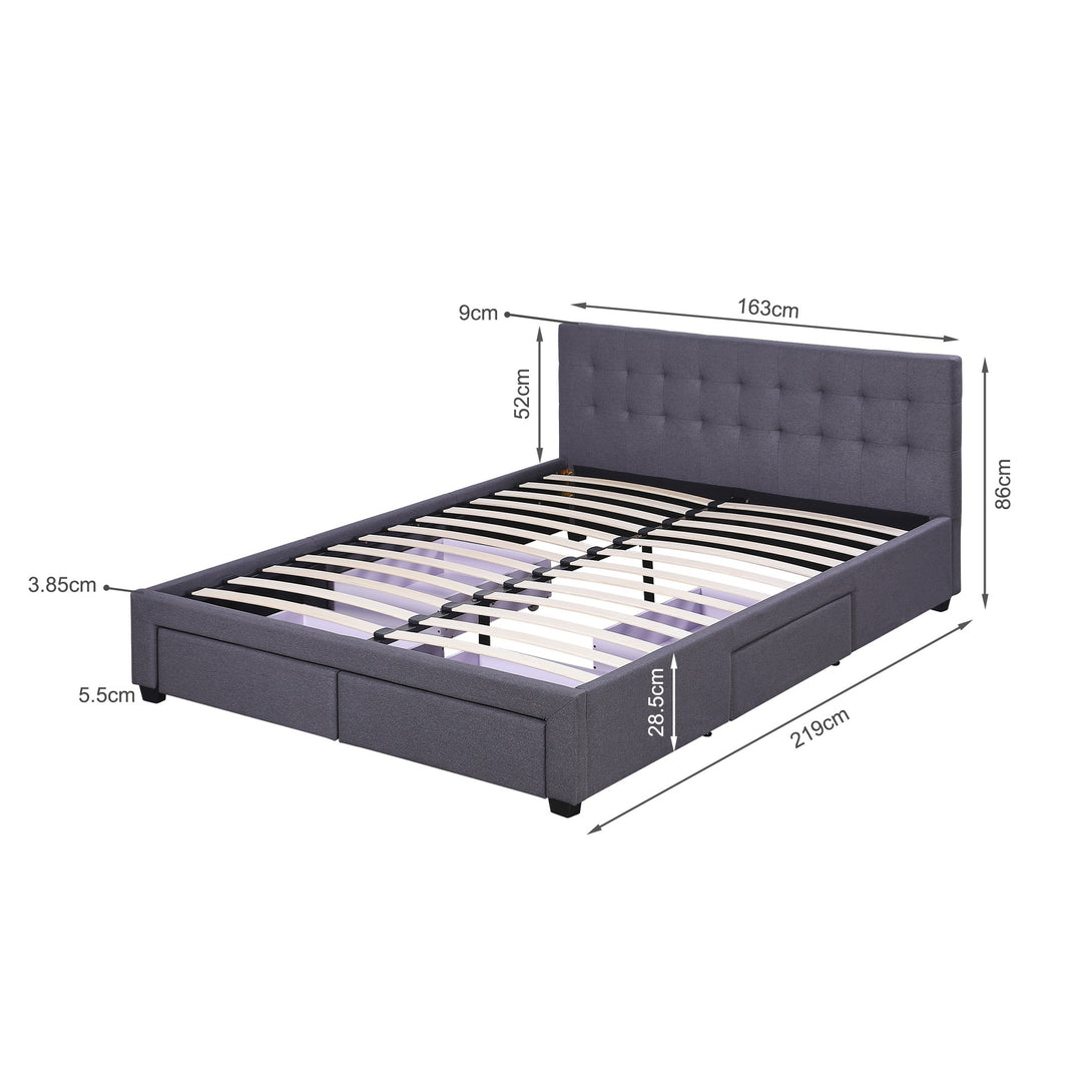 Eleanor Queen Bed Frame with 4 Drawers - Dark Grey