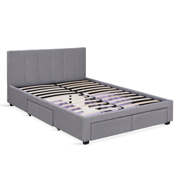 Charlotte Double Bed Frame with 4 Drawers - Light Grey