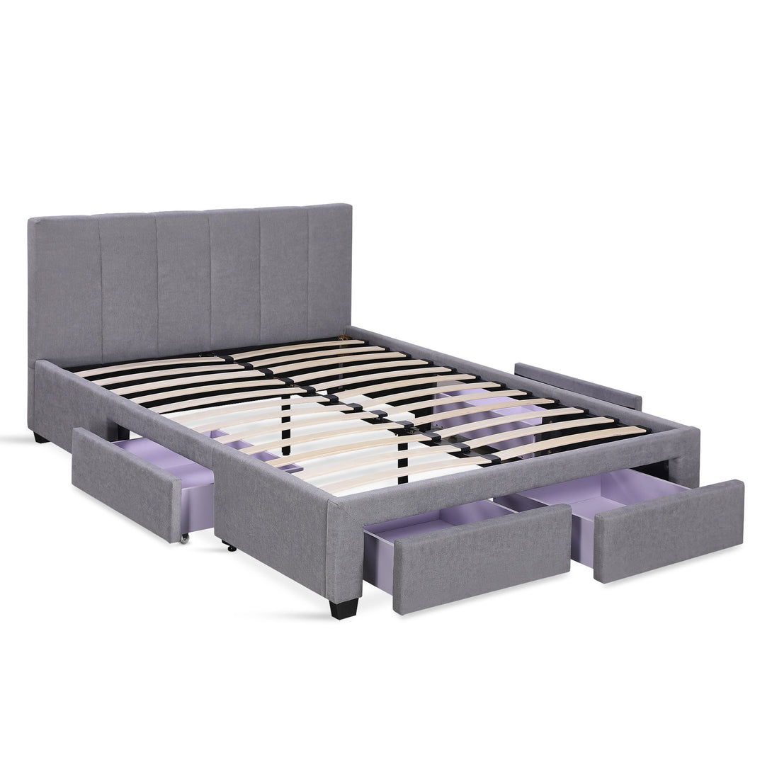 Charlotte Double Bed Frame with 4 Drawers - Light Grey