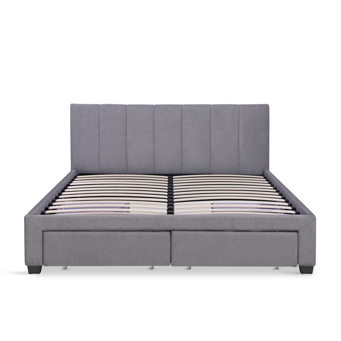 Charlotte Queen Bed Frame with 4 Drawers - Light Grey