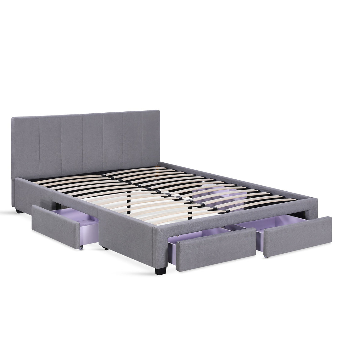 Charlotte Queen Bed Frame with 4 Drawers - Light Grey