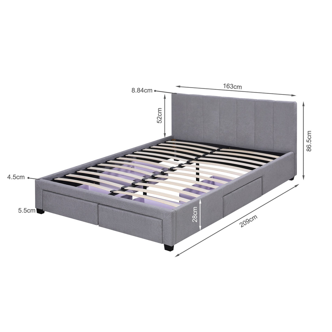 Charlotte Queen Bed Frame with 4 Drawers - Light Grey