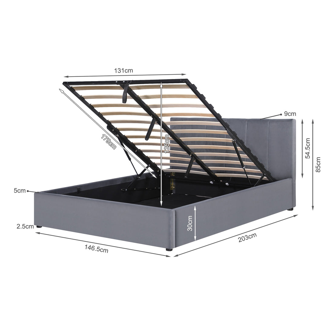 Penelope Double Gas Lift Velvet Bed Frame - Grey