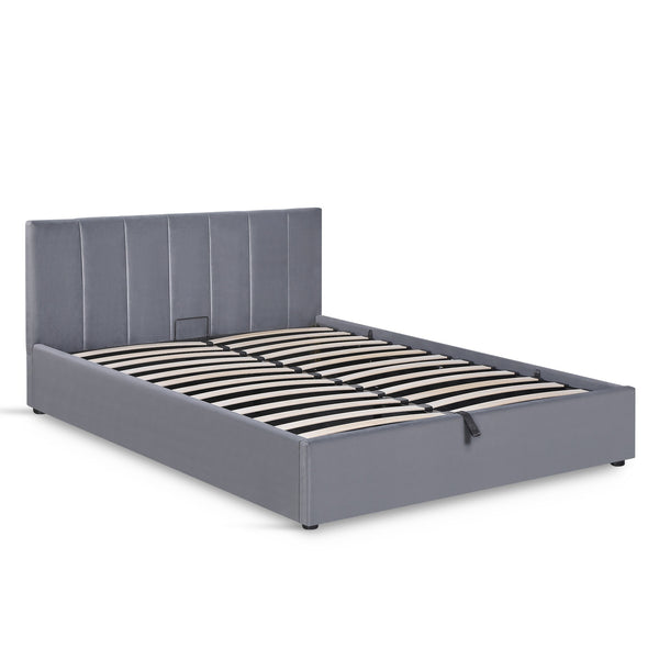 Penelope Queen Gas Lift Velvet Bed Frame - Grey