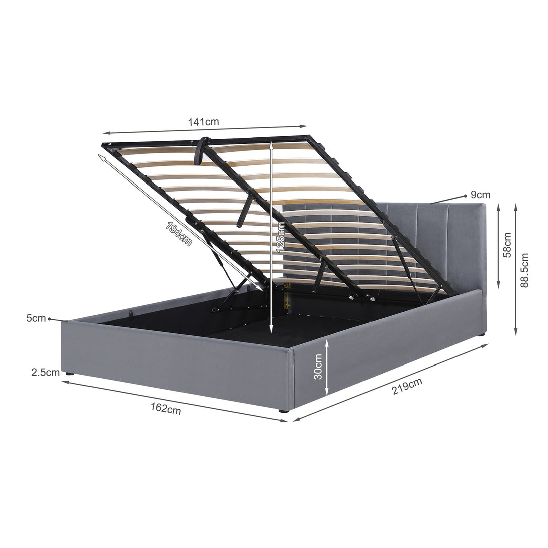 Penelope Queen Gas Lift Velvet Bed Frame - Grey