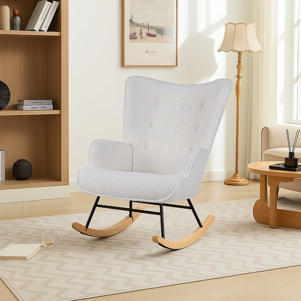 Ava Boucle Rocking Armchair - White