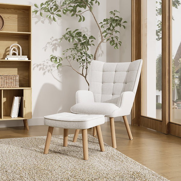 Emma Armchair with Ottoman - White