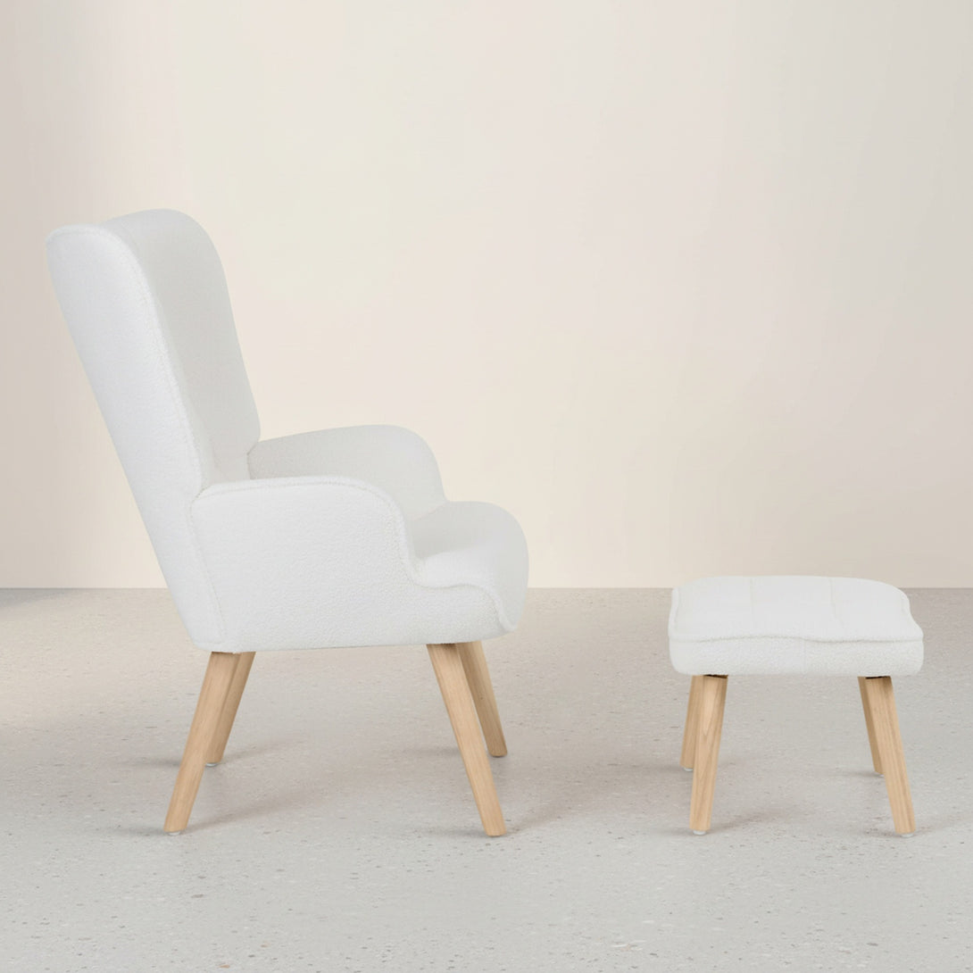 Emma Armchair with Ottoman - White