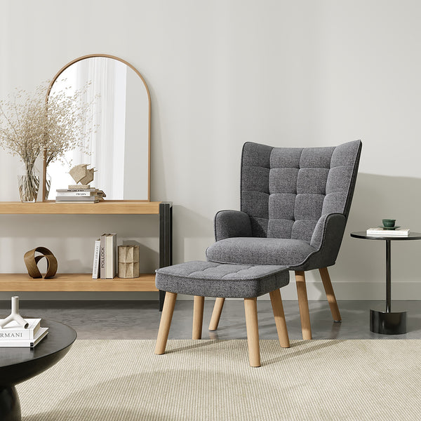 Emma Armchair with Ottoman - Grey