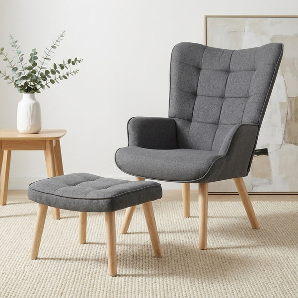 Emma Armchair with Ottoman - Grey