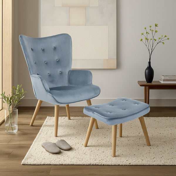 Olivia Armchair with Ottoman - Blue