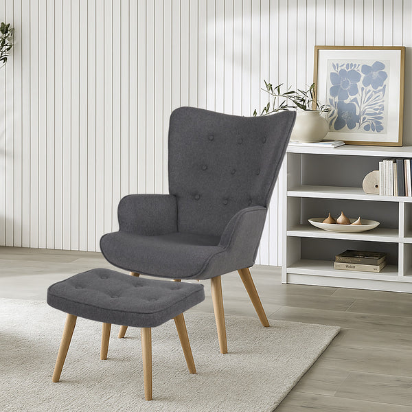 Olivia Armchair with Ottoman - Grey