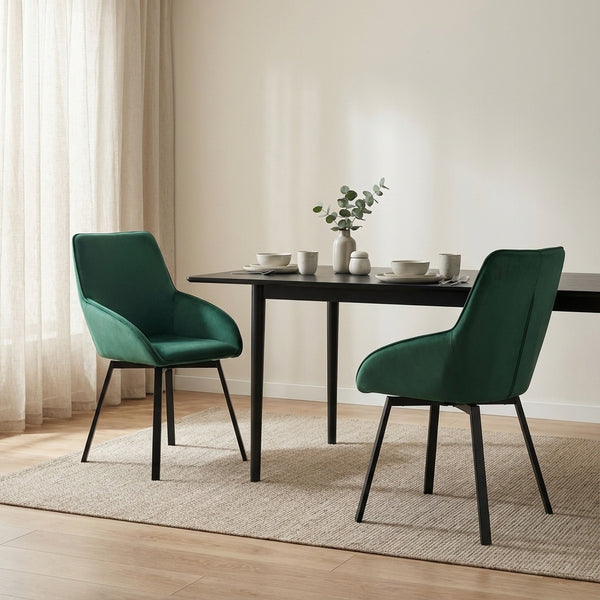 Everlow Swivel Velvet Dining Chair - Set of 2 - Green