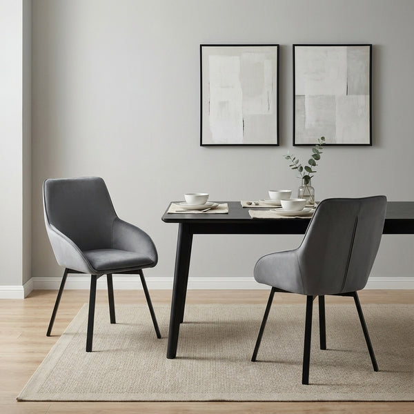 Everlow Swivel Velvet Dining Chair - Set of 2 - Dark Grey