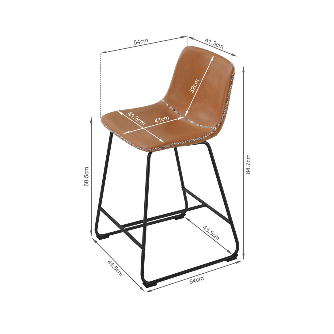 Luke PU Leather Bar Stool - Set of 2 - Orange