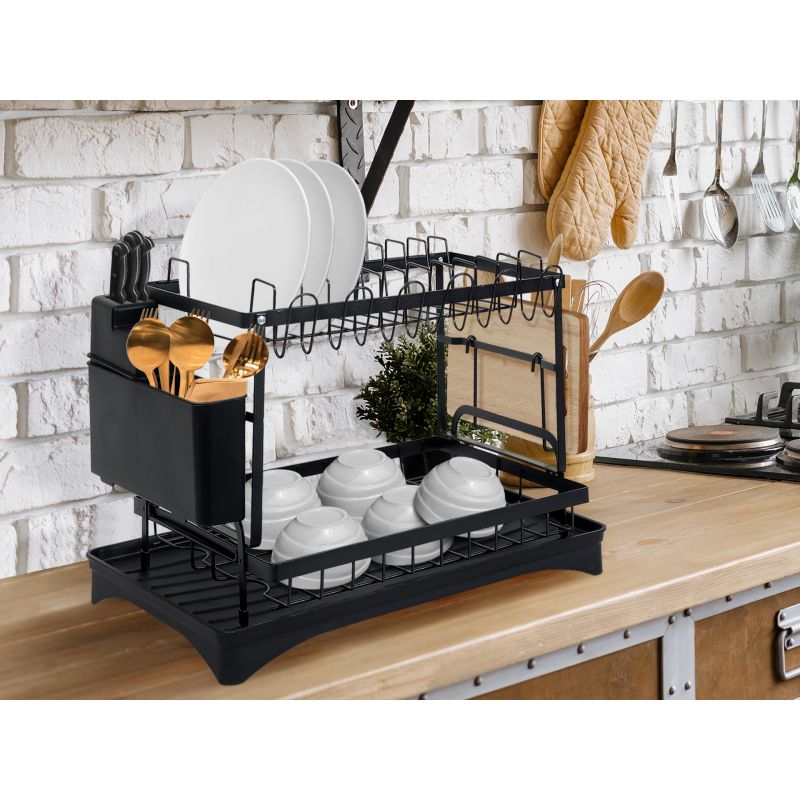 Black 2 tier dish rack hotsell