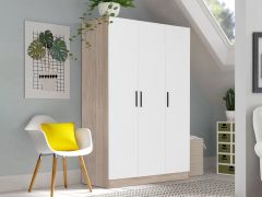 BRAM Wardrobe 3 Door Storage Shelves - OAK + WHITE
