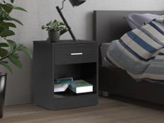 Clayton Bedside Table with Drawer - Black
