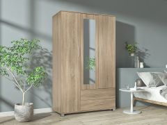 Bram 3 Door Wardrobe Cabinet with Mirror - Oak