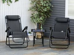 Outdoor Camping Chair Sun Lounger - Set of 2 - Black
