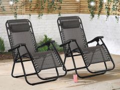 Outdoor Camping Chair Sun Lounger - Set of 2 - Brown
