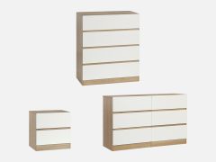 HARRIS Bedroom Storage Package 3PCS with Low Boy 6 Drawer - OAK + WHITE