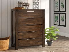 Jarvis Solid Wood 5 Drawer Tallboy - Caramel