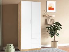 Harris 2 Door Wardrobe with 3 Drawers - Oak+White