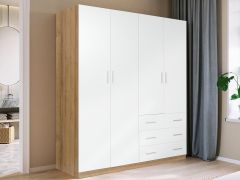 Harris 4 Door Wardrobe with 3 Drawers - Oak+White