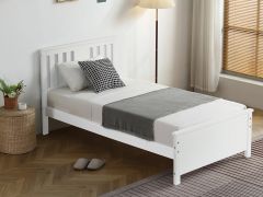 Castor Single Wooden Bed Frame - White