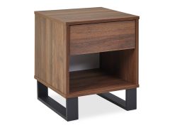 FROHNA Wooden Bedside Table Nightstand - WALNUT