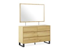 FROHNA Low Boy 6 Drawers Chest Dresser with Mirror - OAK