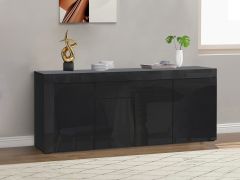 GUIER High Gloss Sideboard Buffet Table with 4 Doors - BLACK