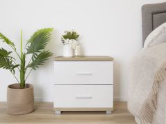 Bram Bedside Table - Oak + White