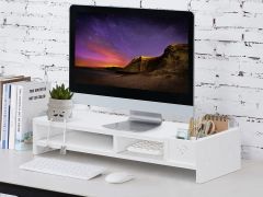 2 Tier Monitor Stand Riser Storage Organizer Shelf - White