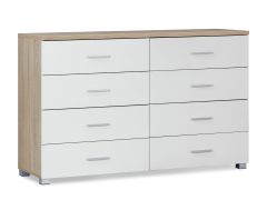 BRAM Low Boy 8 Drawer Chest Dresser - OAK + WHITE