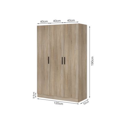 Bram 3 Door Wardrobe Cabinet - Oak