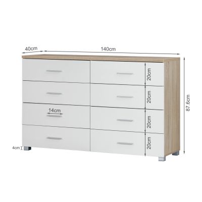 Bram Low Boy 8 Drawer Chest Dresser - Oak + White