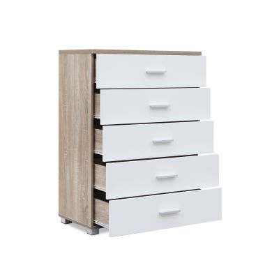 Bram Tallboy 5 Drawer Chest Dresser - Oak + White