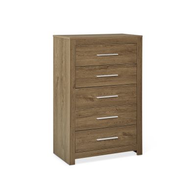 Vicente Wooden Tallboy 5 Drawers - Oak