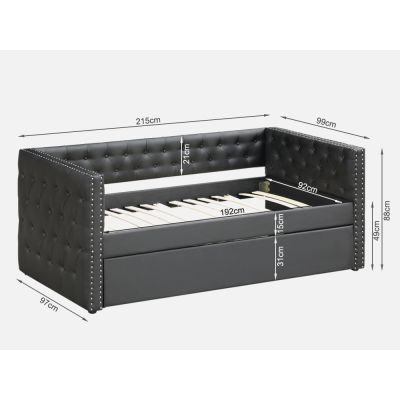 ANZER Single PU Trundle Bed Frame - BLACK