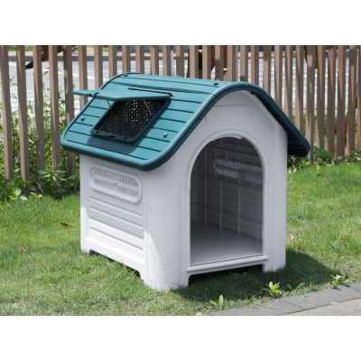 Medium Plastic Dog House with Window - BLUE