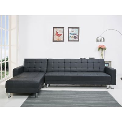 Minnesota 5 Seater Sofa Bed Futon with Chaise - Black