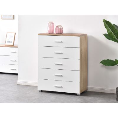 Bram Tallboy 5 Drawer Chest Dresser - Oak + White