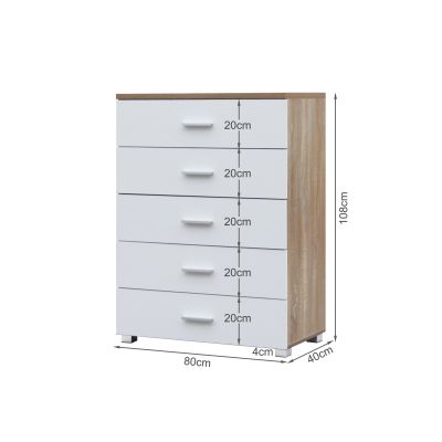 Bram Tallboy 5 Drawer Chest Dresser - Oak + White