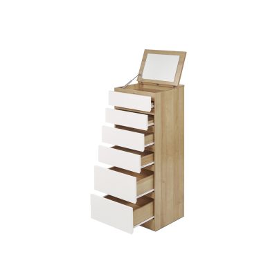 Harris 6 Drawer Tallboy with Mirror - Oak + White