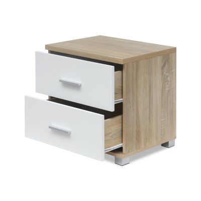 Bram Bedside Table - Oak + White