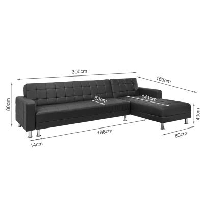 Minnesota 5 Seater Sofa Bed Futon with Chaise - Black
