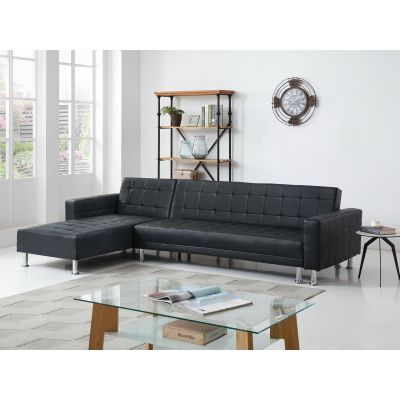 Minnesota 5 Seater Sofa Bed Futon with Chaise - Black